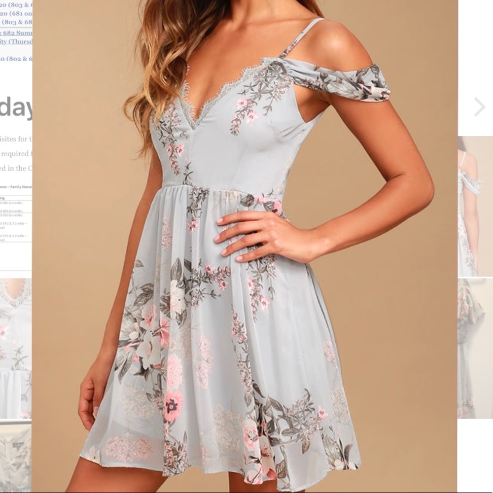 Verona Blue Floral Print Off-the-Shoulder Dress